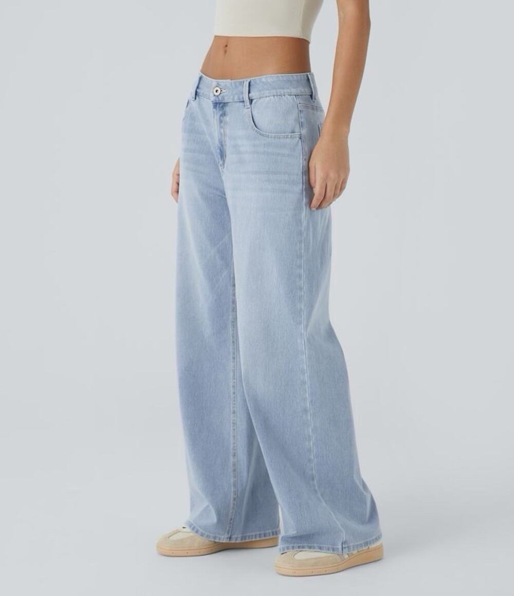 Halara Women's Light Wash Wide Leg Denim Jeans w/ Pockets Solid Size S